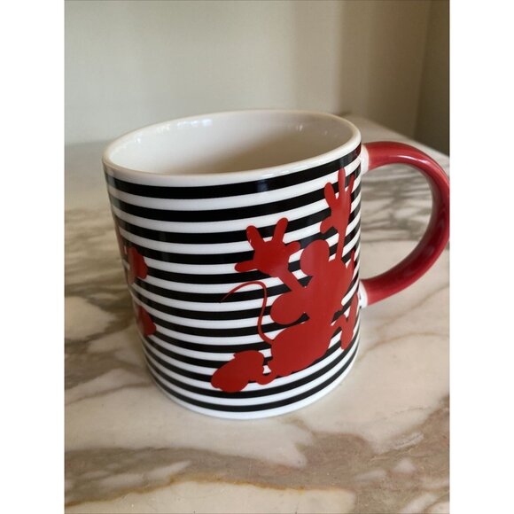 Disney Mickey Mouse Porcelain Mug Black & White Stripes With Red Silhouette 12 O - Picture 7 of 7